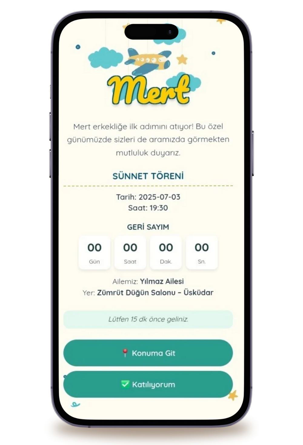 Planor Dijital Sünnet Davetiyesi + Karşılama Posteri Hediyeli