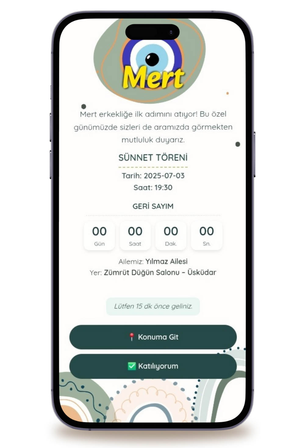 Boncuk Dijital Sünnet Davetiyesi + Karşılama Posteri Hediyeli