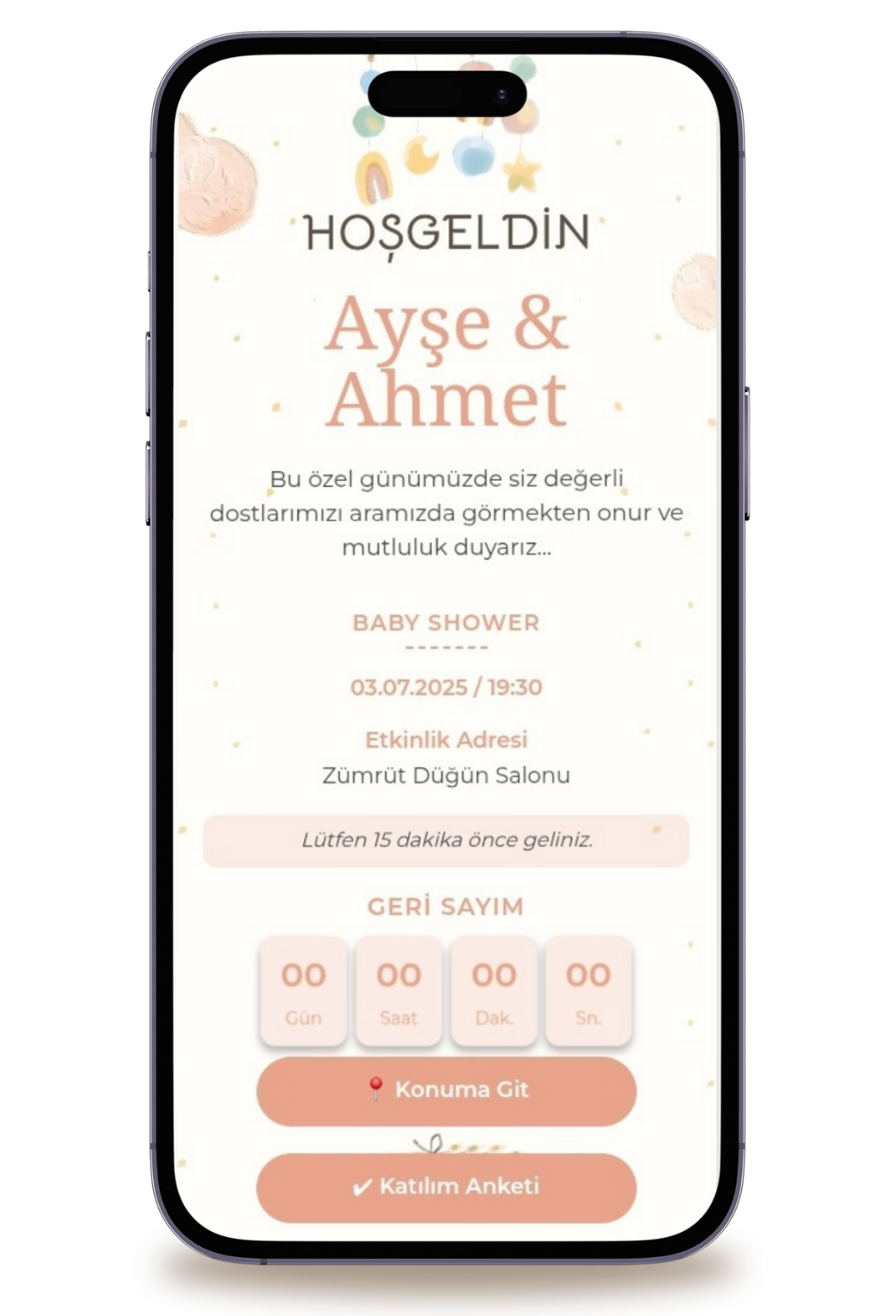 Dönence Dijital Baby Shower Davetiyesi + Karşılama Posteri Hediyeli