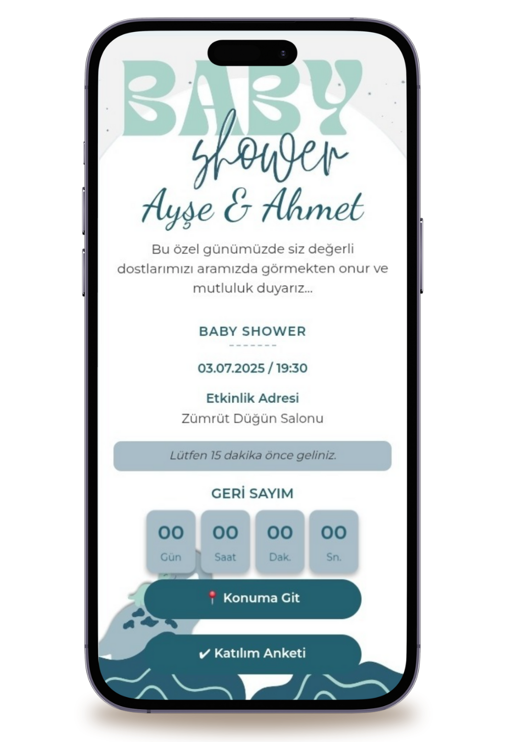 Dino Dijital Baby Shower Davetiyesi + Karşılama Posteri Hediyeli