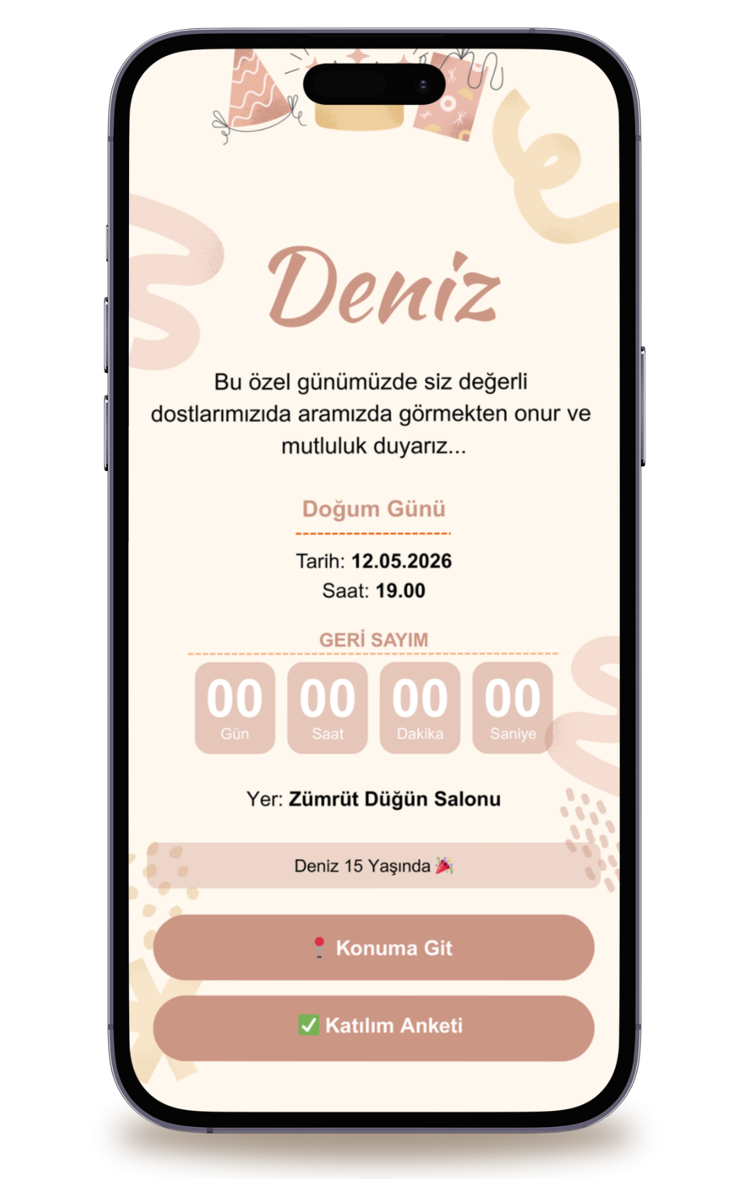 Party Dijital Doğum Günü Davetiyesi + Karşılama Posteri