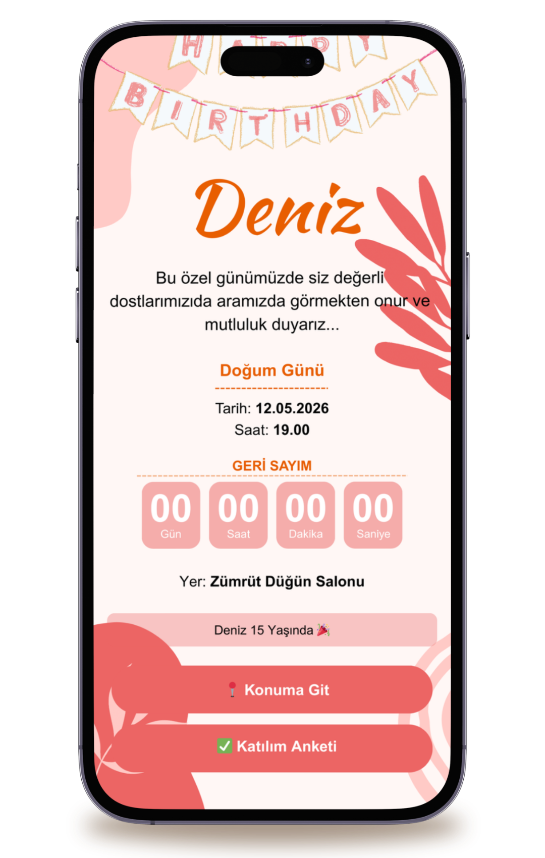 Happy Dijital Doğum Günü Davetiyesi +Karşılama Posteri Hediyeli