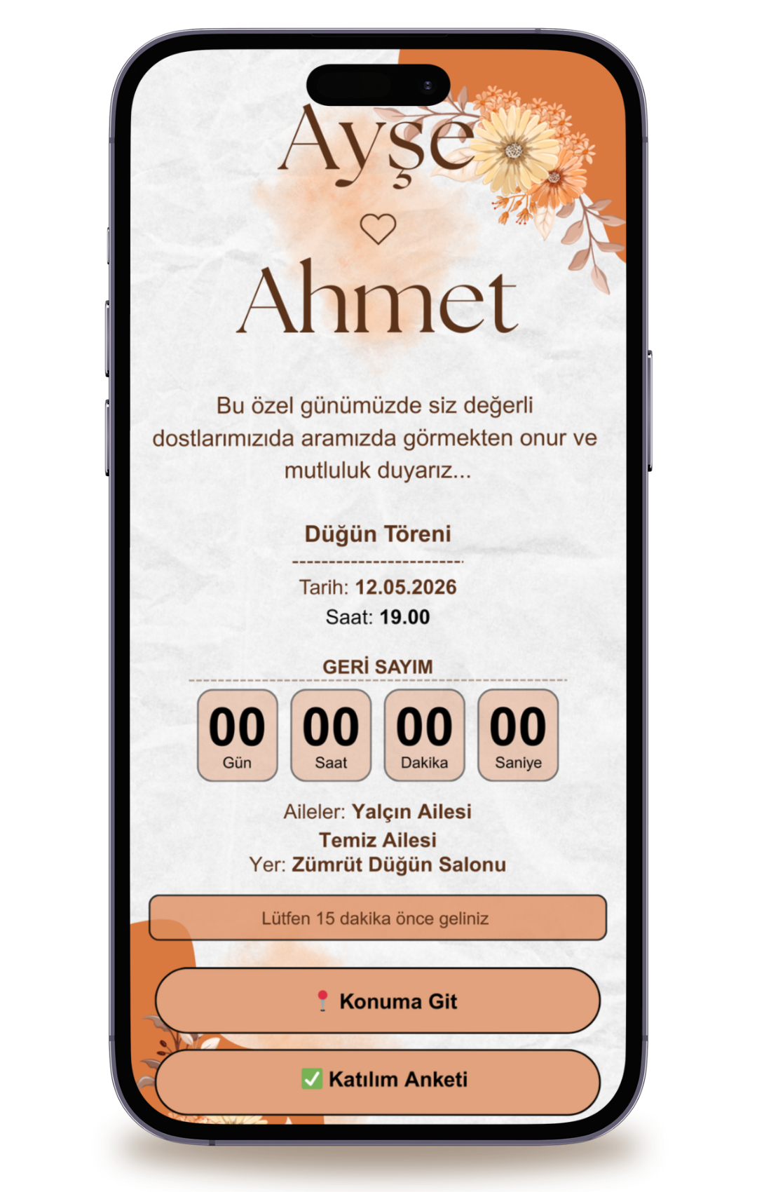 Orange Dijital Davetiye+ Karşılama Posteri Hediyeli